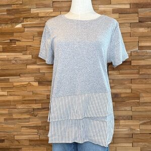 Doe & Rae | Gray/White Stripe | Asymmetricalv | Boat Neck